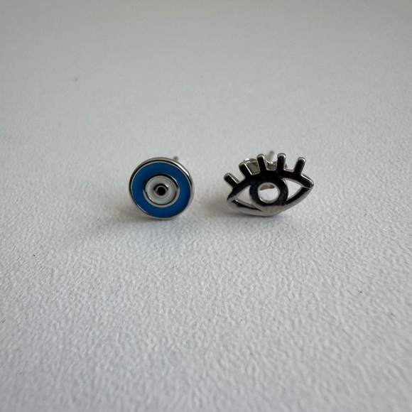 925 Sterling Silver Evil Eye Studs Earrings - Picture 12 of 12